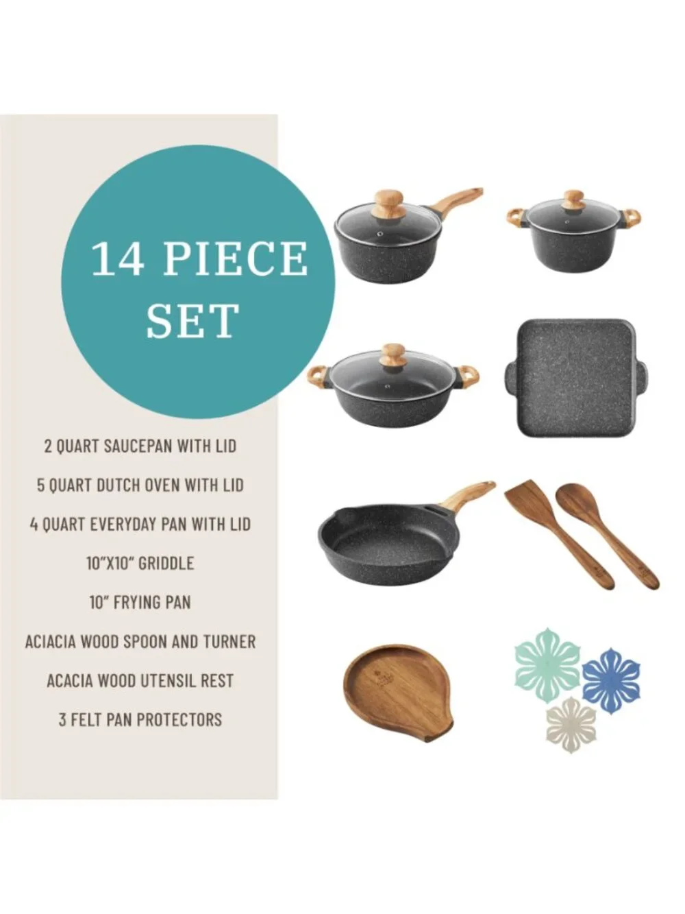 The Pioneer Woman Charcoal Prairie Signature 14-Piece Cast Aluminum Cookware Set